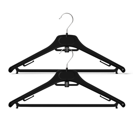 Cintres Commerciaux Rectangulaires | Barre Pantalon Antidérapante | Noir | 37 cm