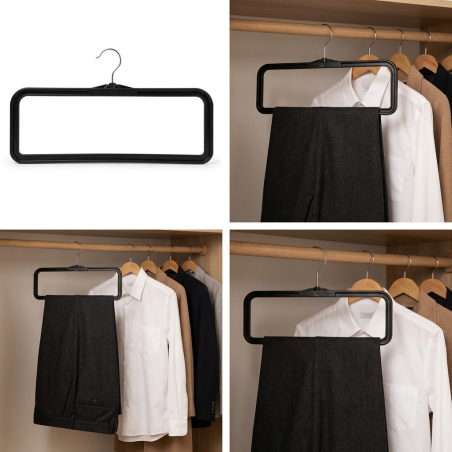 Cintre à boucle fermée haut de gamme avec crochet pivotant en métal | Noir | 46 x 2,4 cm