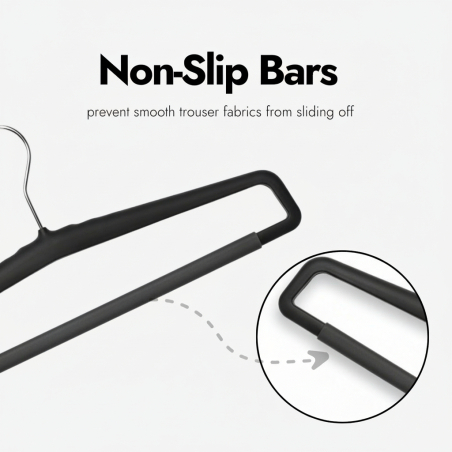 Cintres Commerciaux Rectangulaires | Barre Pantalon Antidérapante | Noir | 37 cm